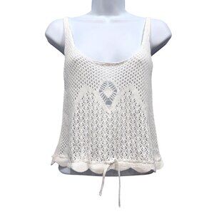 Bluenotes Open Knit Crochet Tank Top Y2K Boho Festival Cream Womens M NEW